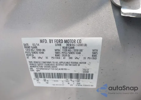 2014 Ford Explorer Sport from USA, damaged, VIN 1FM5K8GT1EGC43910